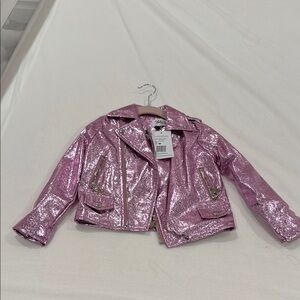 Metallic leather moto jacket